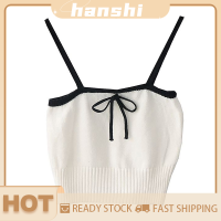 hanshi [2023 new HOT FASHION] lazlook เสื้อกล้ามถักโบว์ฮอตหวานสำหรับผู้หญิงเสื้อแขนกุดสายเดี่ยวสีตัดกันฤดูร้อน