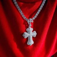 2023 Hip Hop Men Boy Cool Jewelry High Quality Iced Out Bling Cubic Zircon CZ Double Cross Shape Classic Pendant Necklaces Gifts Fashion Chain Necklac