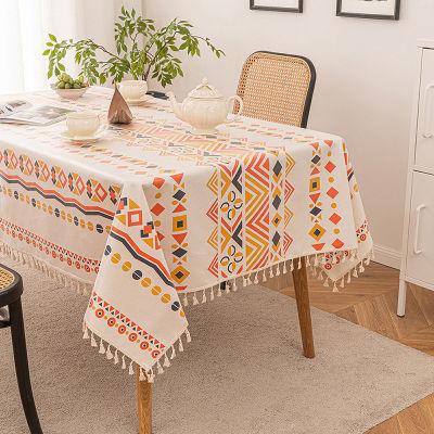 โบฮีเมียนผ้าฝ้ายและผ้าปูโต๊ะลินินซักไม่ได้กันน้ำและกันฝุ่นร้านกาแฟ Penutup Elektrikal ขนาด140*300ขนาดใหญ่ที่นั่งแบบ4/6/8กันน้ำได้ผ้าปูโต๊ะทรงสี่เหลี่ยมผืนผ้า
