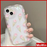 Mowin - เข้ากันได้สำหรับ เคสไอโฟน เคสไอโฟน11 เคส iphone 11 เคสไอโฟน 3D Curved Edge Wave เคสใส TPU ถุงลมนิรภัยกันกระแทกเคสกล้อง Simple Pink Tulip ใช้ได้กับ iPhone 13 Pro max 12 Pro Max 11 xr 7Plus 8Plus