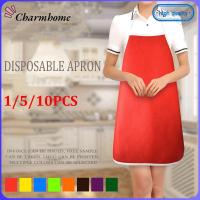 CHARMHOME 10PCS ครัว กันน้ำ สีขาว พลาสติก อุปกรณ์ป้องกันร่างกาย Polythene ความหนาแน่นสูง ผ้ากันเปื้อนแบบใช้แล้วทิ้ง