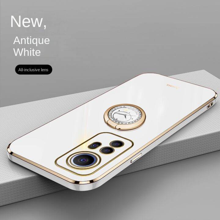 xiaomi-12-lite-5กรัม-mi12-lite-เคลือบเงาไฟฟ้าชุบกรณีผู้ถือแหวนตรงขอบปลอกสไตล์ปก