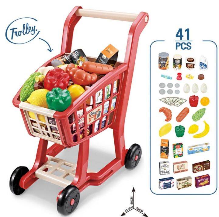 Children Shopping Carts Trolley Toy with Accessories Pretend Play Toys