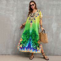 2023ใหม่ผู้หญิงฤดูร้อนเซ็กซี่บิกินี่ Beach Coverup ตำแหน่งพิมพ์ Robe Beach Resort Dress