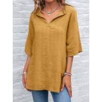 [COD] Womens and linen tops autumn womens fashion literary artistic solid pullover bottoming