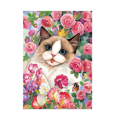 5D เจาะทรงกลมใหม่ภาพวาดเพชร DIY “ดอกกุหลาบแมวดอกไม้สียูนิคอร์น” การตกแต่งบ้าน3มิติงานปักครอสติช5มิติ