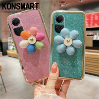 KONSMART เคสขาตั้งรูปดอกไม้แสงแดด OPPO Reno 10PRO 10 10PRO + เคส5G 2023กากเพชรส่องแสงเป็นประกายวิบวับเคสใส่โทรศัพท์ Reno10 Pro