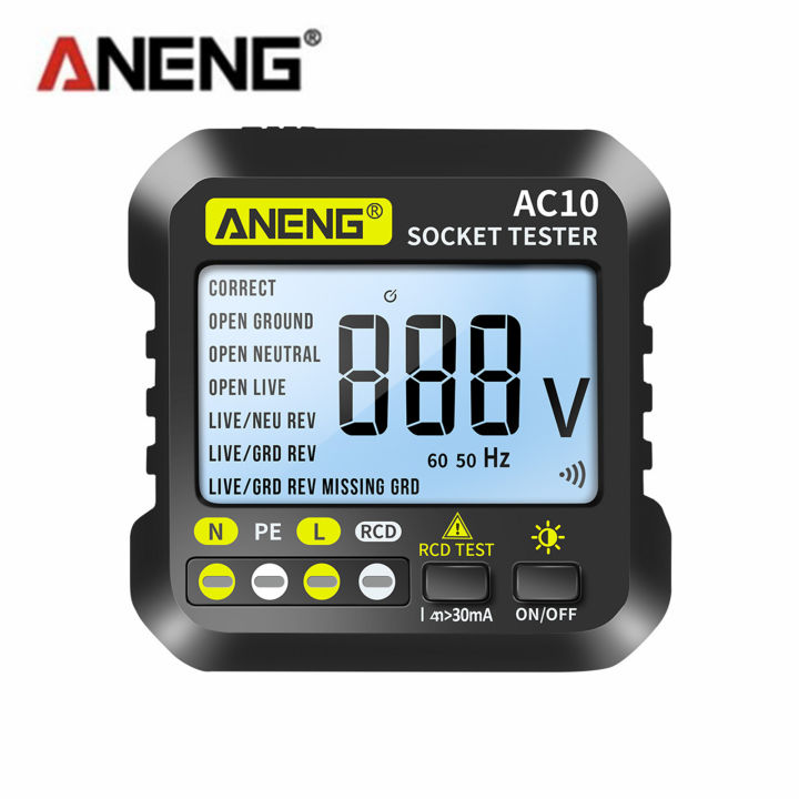 aneng-ac10ดิจิตอลเครื่องทดสอบซ็อกเก็ตในครัวเรือนปลั๊กตรวจจับขั้วเฟสตรวจสอบโวลต์มิเตอร์มัลติฟังก์ชั่-electroscope-ปลั๊ก-eu