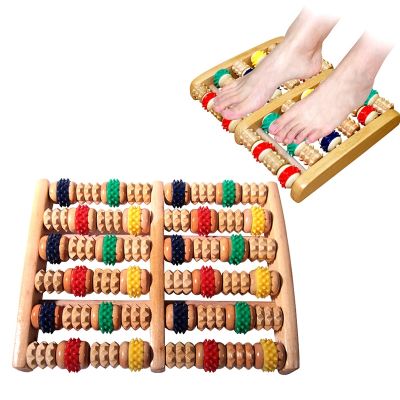 ┇﹍☋ 6 Rows Wooden Foot Massager Roller Acupressure Relax Massage Pain Stress Relief Shiatsu Roller Heath Therapy Feet Care Massager