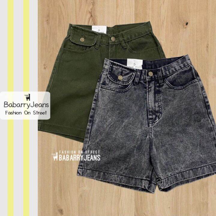 พร้อมส่ง-babarryjeans-ยีนส์สามส่วน-วินเทจ-เอวสูง-ผ้าไม่ยืด-รุ่นเรียบ-คลาสสิค-สีเขียว-สีดำสโนว