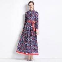 Womens  New Fashion, Fashionable and Versatile, Waist To Show Slim Positioning Print Maxi Dress