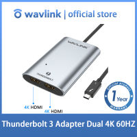 Wavlink Thunderbolt™3คู่ HDMI (2.0) จออะแดปเตอร์,Dual 4K ที่60HZ ,USB HUB, 1 X Thunderbolt™3ประเภท C(40Gbps) ,2 X พอร์ต Hdmi สำหรับ Thunderbolt 3แล็ปท็อป Windows และ Mac Os