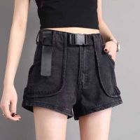 ஐ▩✢ Wannathis Gothic Black Large Pocket Jeans Womens Summer 2023 New High Waist Slimming Casual Wide Leg Pants