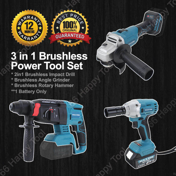 Maxx99 3 in 1 Portable Brushless Power Tool Set 3pcs Cordless Impact