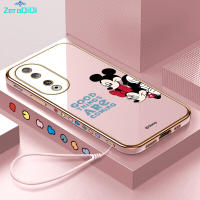 ZeroQiQi เคสโทรศัพท์สำหรับ Honor 90 5G 90 Lite 5G ฟรีสายคล้องน่ารักการ์ตูนมิกกี้ Minie Mouse เคสชุบขอบสี่เหลี่ยมเคสโทรศัพท์หรูหราชุบเคสโทรศัพท์นิ่ม