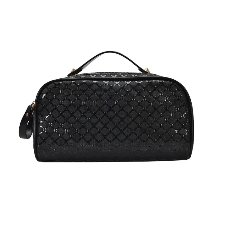 pu-leather-cosmetics-bag-women-make-up-weave-clutch-woven-knitting-purse-lady-zipper-pocket-case-organizer-pouch-2-pcs-bag-set