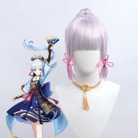 Ayaka Synthetic Genshin impact Cosplay Wig Kamisato Clan Short Hair with Bangs Ponytail Clip in Wigs for Women Silver purple Wig  Hair Extensions Pads