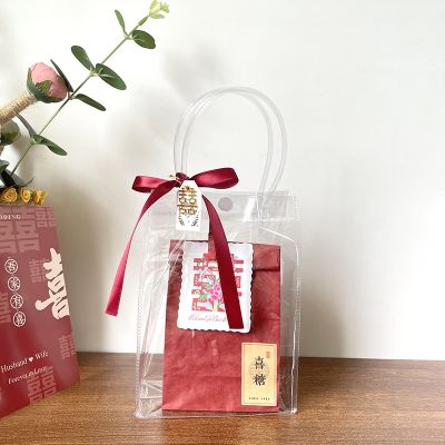 Accompanying gift handbag wedding candy box pvc transparent hand carry gift bag new Chinese return gift packaging bag 50 pieces 【MAY】