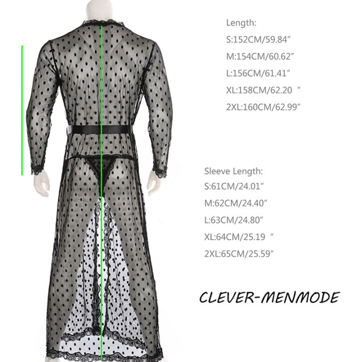 clever-menmode-ผู้ชายเซ็กซี่ชุดยาวซีทรูใสนอนสวมเสื้อคลุมอาบน้ำชุดปรับทองชุดชั้นในที่แปลกใหม่2ชิ้น