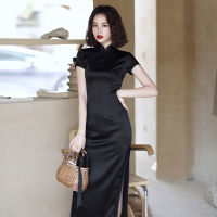 Oriental Dress Black Qipao Realsilk Retro Cheongsam Customized Chinese Traditional Female Skirt Tight Fitting Summer China Dress