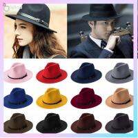 LAIHOU ผู้ชายผู้หญิง พร้อมหัวเข็มขัด ฤดูใบไม้ร่วงฤดูหนาว หมวก Fedora สักหลาด Outback Hat หมวกคาวบอย หมวกแจ๊สปานามา