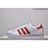 พร้อมส่ง️Adidas Superstar แท้ 100% สำหรับรองเท้าวิ่งสตรีและบุรุษ สีขาว/แดง เทรนด์ใหม่