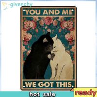 Metal Plate Tin Sign Plaque Black Cat and White Cat Couple for Bar Cafe Poster