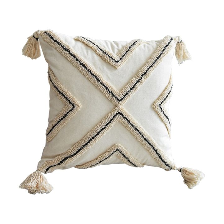 nordic-style-boho-throw-pillow-case-woven-tufted-geometric-striped-cotton-cushion-cover-shell-with-tassel-for-couch-sofa