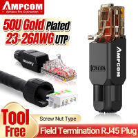 AMPCOM Tool ตัวเชื่อมต่อ RJ45ฟรี,ไม่มีเครื่องมือจีบน้อย UTP 1000Mbps CAT6A CAT6 CAT5E ปลั๊กแบบโมดูลาร์สำหรับ Stranded Lan สายเคเบิลอีเทอร์เน็ต