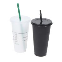 แก้วกาแฟหลอดสีสันแก้วพลาสติกไม่มีหูจับเปลี่ยนถ้วยมีฝา
