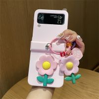 เคสจี้ประดับดอกไม้สีชมพู3D น่ารักแบบเกาหลีสำหรับ Samsung Galaxy Z Flip 3 4 5G Z Flip3 Flip4 Zflip3 Zflip4ฝาพับ5