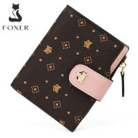 FOXER Brand Women Short Wallet PVC Leather Animal Print Standard Wallet Mini Purse Large Capacity Card Holder Zipper Coin Pocket Wallets