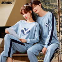 Nice Pajamas Set for Couple Autumn Winter New Matching Pijamas for Men and Women Cotton O-neck Long Sleeve Casual Sleepwear