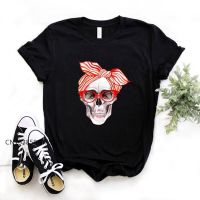 Bandana Skull Print Women Basic Tshirt Premium Casual Funny T Shirt Gift 90s Lady Yong Girl