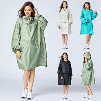 Womens Stylish Waterproof Rain Poncho Cloak Raincoat with Hood Sleeves and Big Pocket on Front.