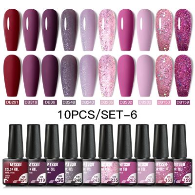 【hot】 Mtssii 10Pcs/Set Gel Set Glitter 150 Colors UV Semi Permanent Base Top Coat Varnishes