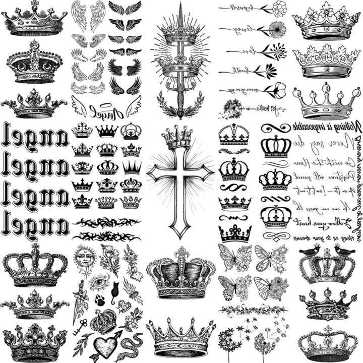 Temporary Tattoos King Queen Crown Tattoo Sticker Waterproof Men