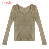 iCONiC GRAY CROWN KNIT TOP #2809 เสื้อไหมพรม สีเทา แขนยาว เสื้อผญ เสื้อแฟชั่น เสื้อแขนยาว เสื้อกันหนาว เสื้อตาข่าย เสื้อไฮโซ เสื้อผู้หญิง