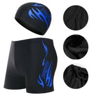 Dropshipping!!2 Pcs/Set Swimming Trunks Quick Dry Breathable Elastic Great Stitching Swimming Cap for Swimming Pool Swimwear