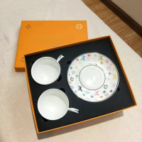 L- New Bone China White Star and Moon Cups and Saucers, 2CUPS and 2Saucers /Set, High Grade and Elegant, with Gift Box