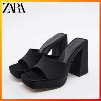 Zara ใหม่ รองเท้าแตะส้นสูง พื้นหนา หัวเหลี่ยม กันน้ํา เรียบง่าย
