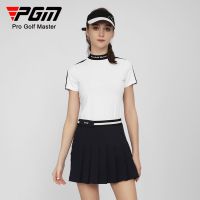 PGM golf womens short-sleeved T-shirt 2023 new sports function fabric contrast color slimming summer clothing golf