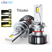 CarTnT 1 Cặp Bóng Đèn LED Đèn Pha Ba Màu H8 H7 Đèn Led Canbus H1 3000K