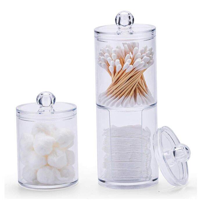 3Pcs Clear Cotton Ball and Swab Holder with Lid, Dispenser Storage Jars