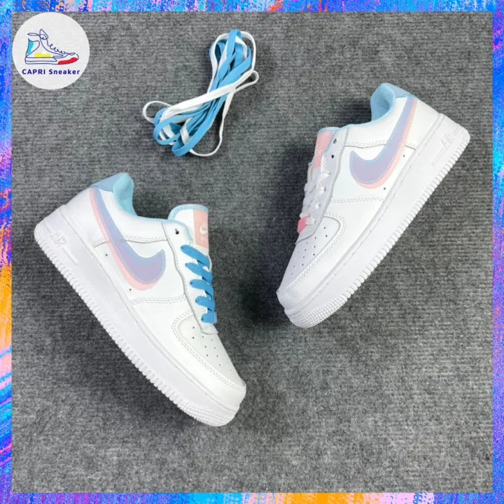 Giày Nike Air Force 1 Pastel BluePink double logo màu xanh hồng sneaker nữ  hot nhất 2021 / CAPRI Sneaker 