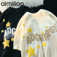 เสื้อยืดแขนสั้นผู้หญิง,เสื้อยืดผ้าฝ้าย Aimilian100 % เทรนด์อเมริกันสนุกๆลายตัวอักษรฤดูร้อนวินเทจ