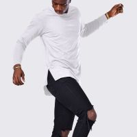 New Male Side Zipper Fashion Tshirt Leisure Long Sleeve T-shirt Man Hip Hop Streetwear Clothes Wear Solid Color T Shirt