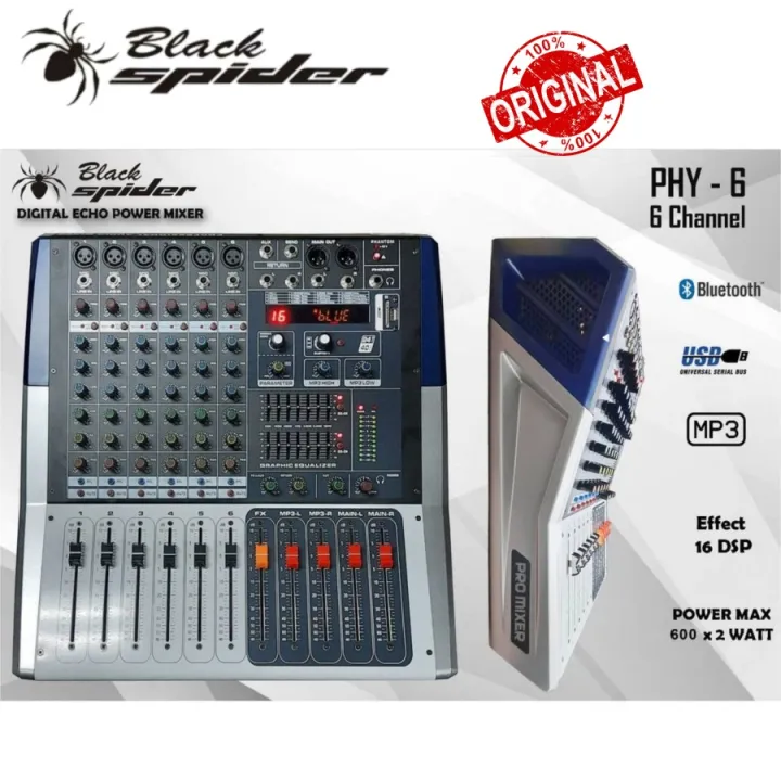 Power Mixer Audio Blackspider Phy6 Usb Mp3 Original Mixing 6 Channel