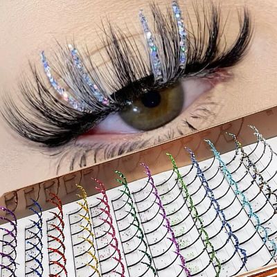 Mix 12 Color Glitter Lashes Fluffy Streaks Cosplay Makeup Beauty Individual Eyelashes Extension Wholesale Supplier Free Shipping Cables Converters
