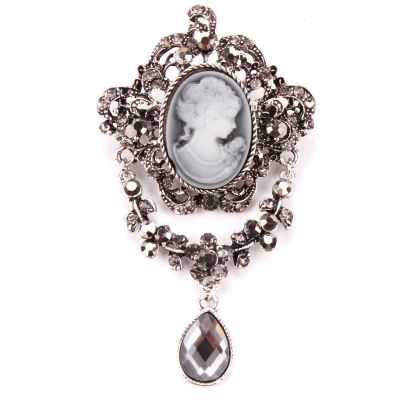 WEIMANJINGDIAN Brand Vintage Style Crystal Rhinestones Teardrop Cameo Brooches in Antique Gold or Silver Plated